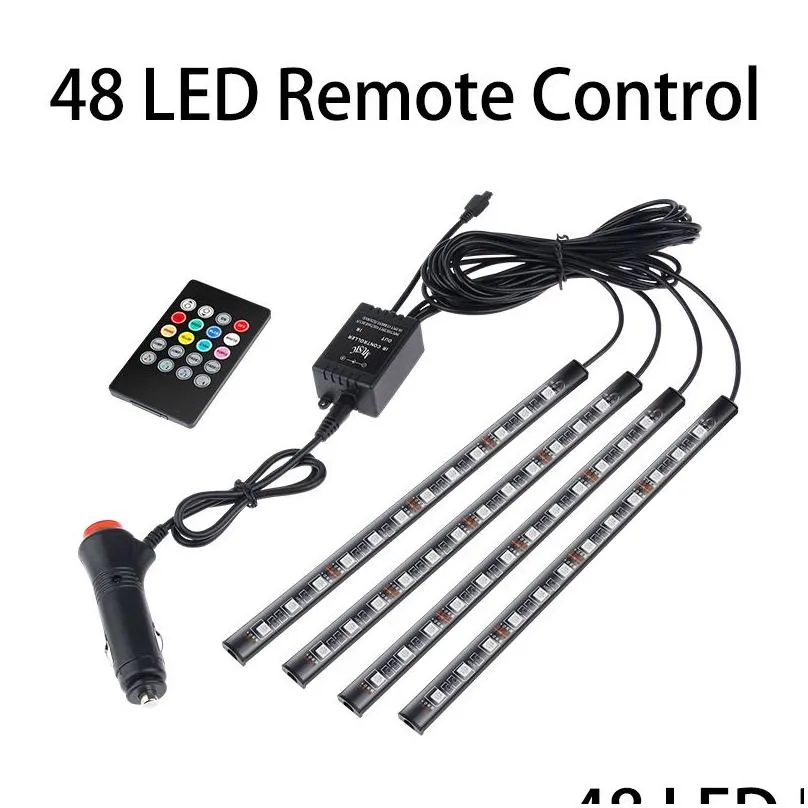 48 led car foot light ambient lamp with usb wireless remote music control multiple modes automotive interior decorative lights