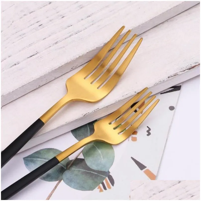 Flatware Sets 30Pcs Black Gold Kitchen Utensils Stainless Steel Cutlery Set Wedding Tableware Dinner Service Fork Knife Spoon Drop