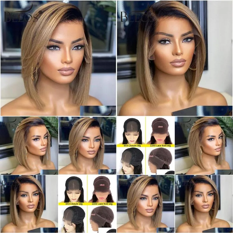 beeos 180 134 deep part lace front human hair wig straight bob short ombre ash blonde hair pre plucked brazilian remy hair