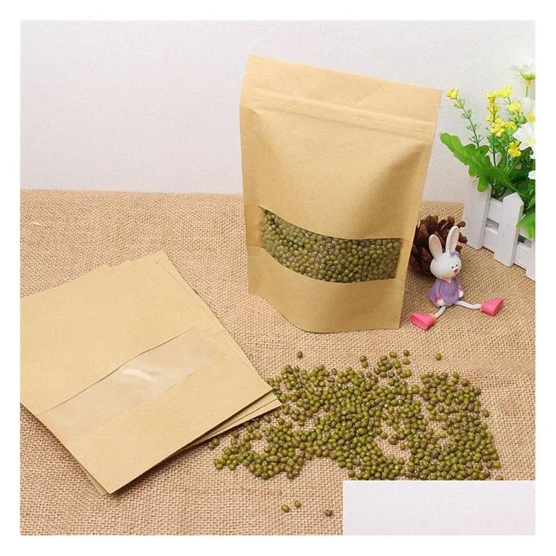 wholesale Kraft Paper Self-sealing Zip Bag Tea Nut Dry Fruit Food Packaging Bags Reusable Moisture-proof Vertical Bag With Transparent