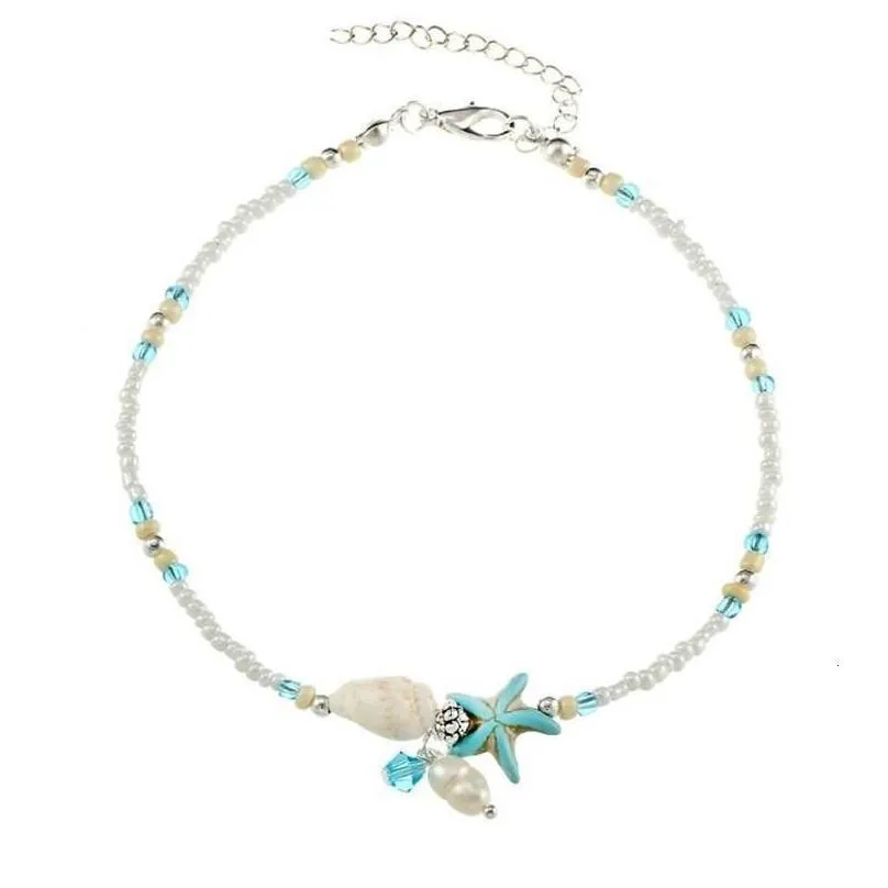 boho freshwater pearl charm anklets women barefoot sandals beads ankle bracelet summer beach starfish beaded ankle bracelets foot jewelry