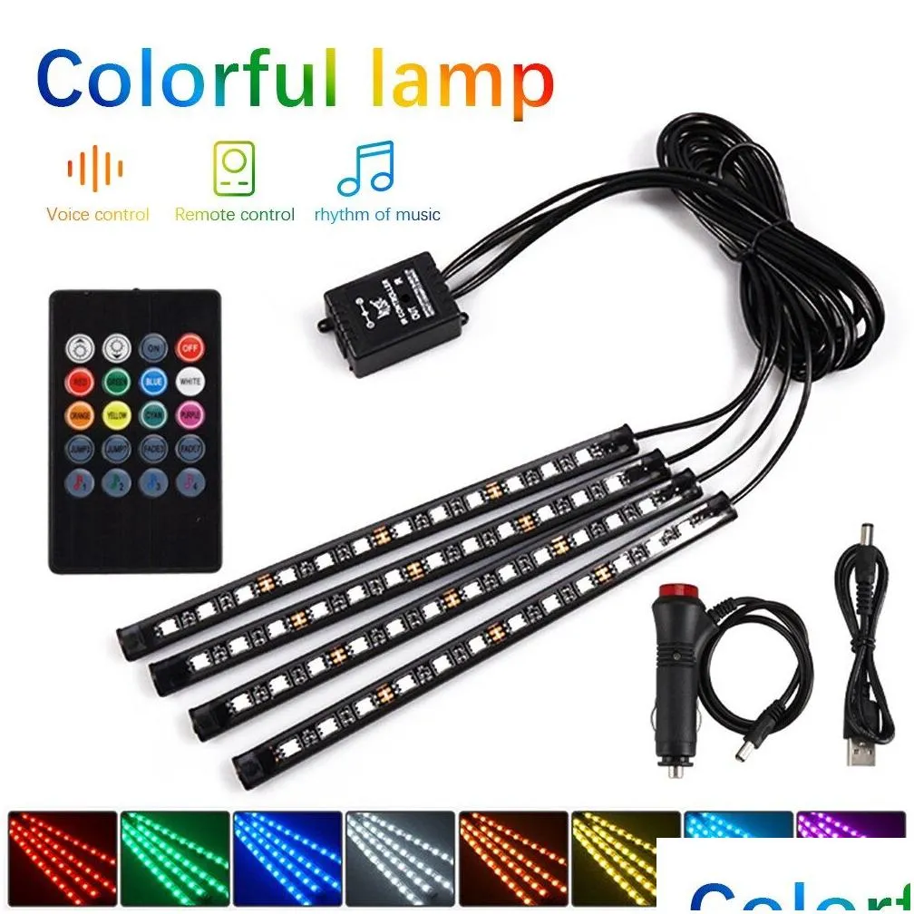 48 led car foot light ambient lamp with usb wireless remote music control multiple modes automotive interior decorative lights