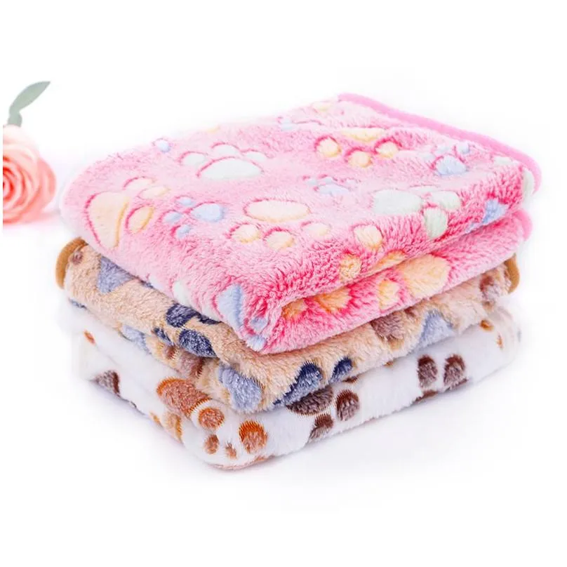 Soft Dog Bed with Cute Paw Prints for Kennels Reversible Fleece Crate Pet Mat Machine Washable Blankets