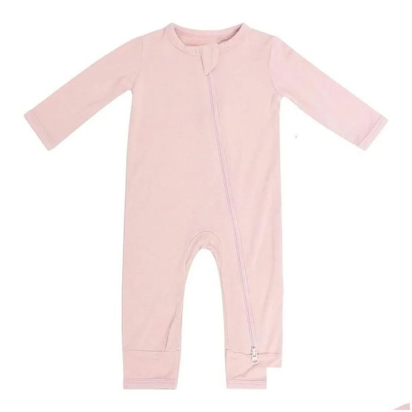 jumpsuits baby romper bamboo fiber boy girl clothes born zipper footies jumpsuit solid longsleeve clothing 024m 230213 drop delivery