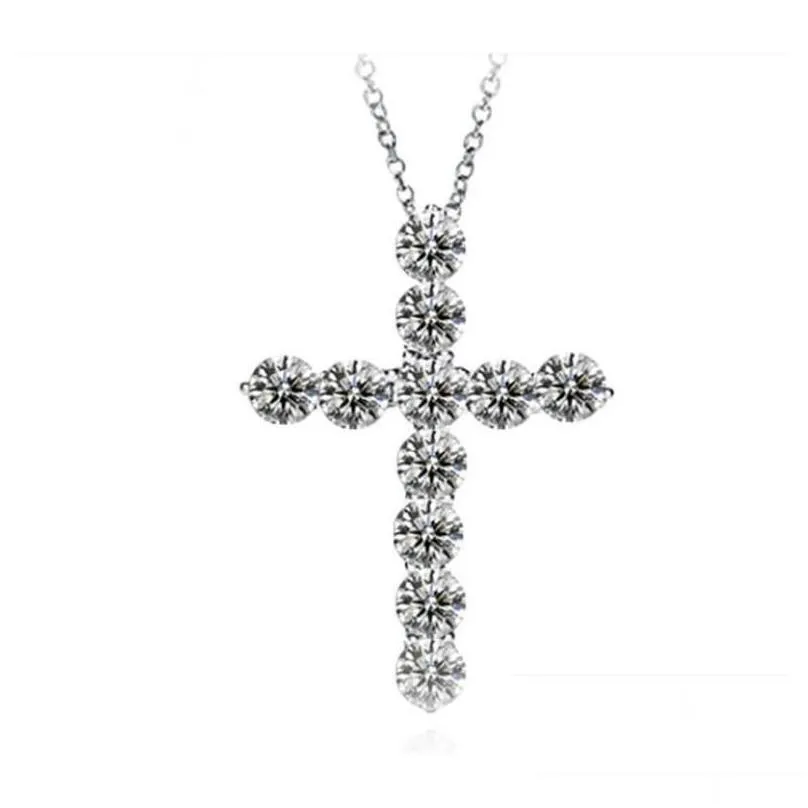 pendant necklaces 925 sterling sier fl round cut white topaz cz diamond cross party women clavicle necklace gift drop delivery jewel