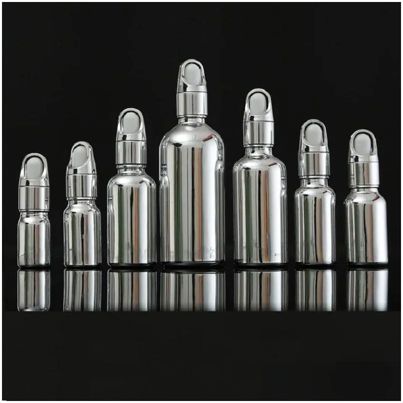 Storage Bottles & Jars 5ML-100ML Silver Glass Bottle Essential Oil Dropper Vial Cosmetic Packaging Serum Lotion Pump Spray Atomizer