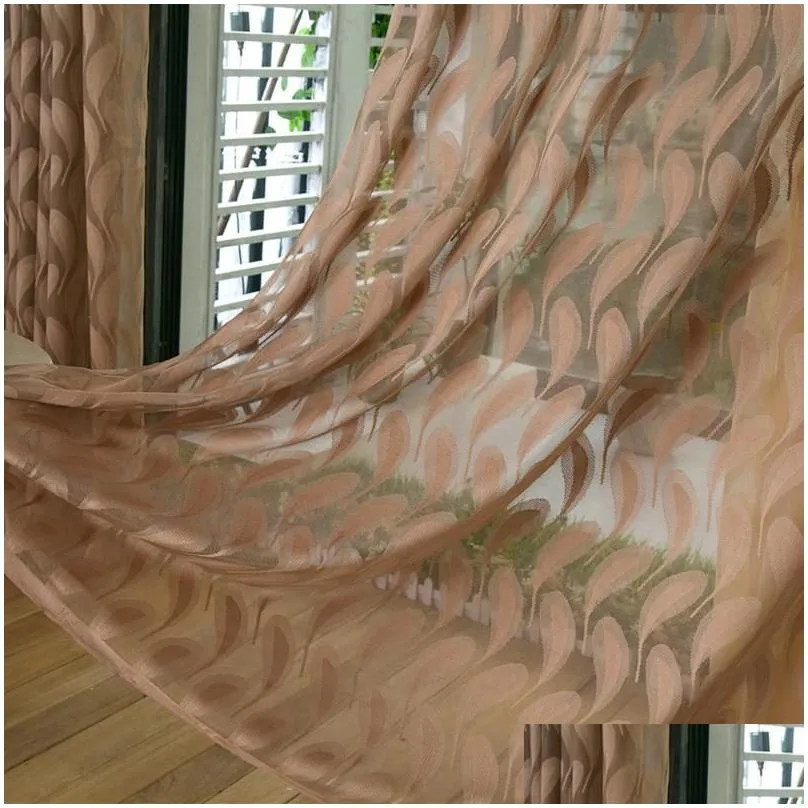 Curtain & Drapes Jacquard Feather Sheer Curtains White 1 Panel Jinya Home Decor Elegant Window Screens For Kids Bedroom Door Living