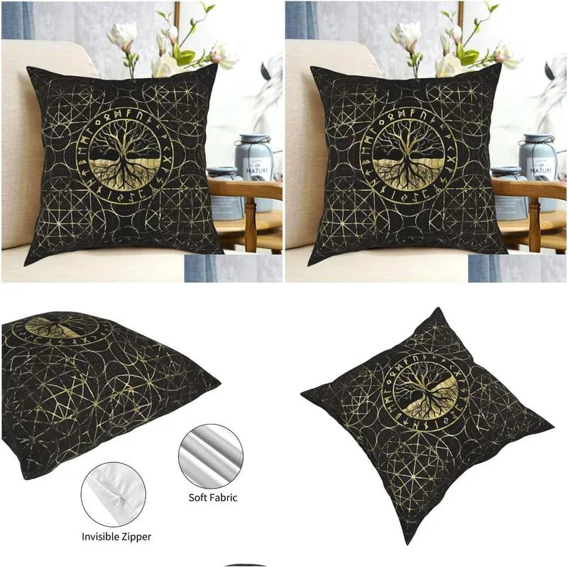 cushion/decorative pillow tree of life yggdrasil and runes pillowcase vikings decorative cushion for garden diy printed office coussin