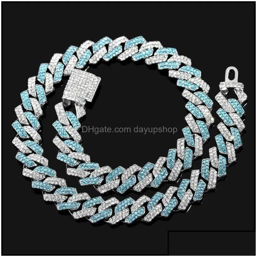 chains chains blue crystal iced out chain rhombus cuban necklace for women men hiphop bling  prong link jewelrychains dayupshop