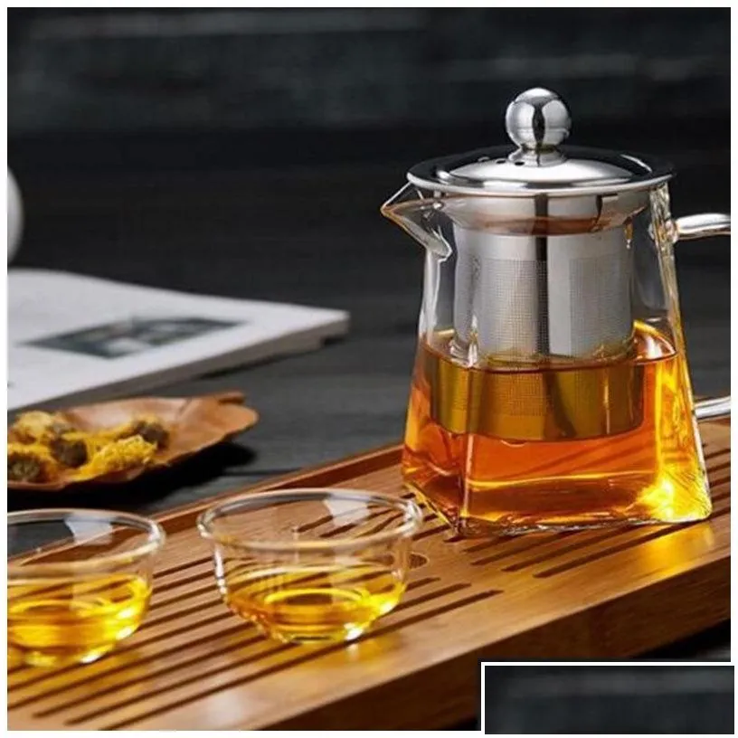 coffee tea sets clear borosilicate glass teapot with stainless steel infuser strainer heat resistant loose leaf tea pot 90 n2 drop