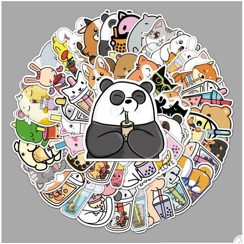 50 pieces of pet milk tea cartoon ins style  creative stickers for scooter luggage guitar decoration stickers dr dhhjr