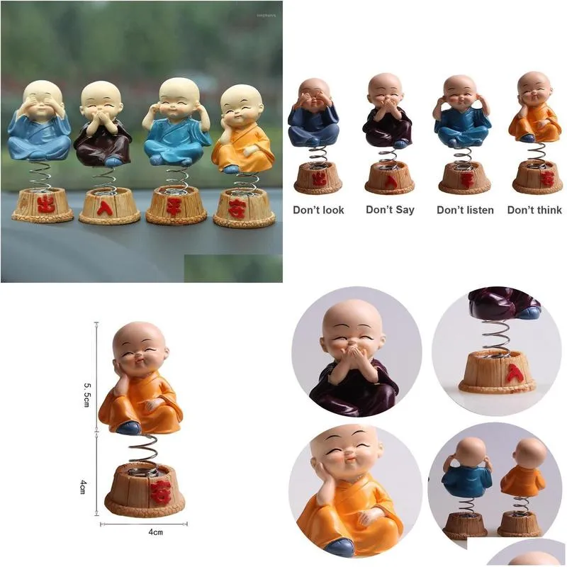 4 pcs/set car ornaments resin bobbleheads dolls figure monks maitreya buddha figure gift desk auto pendant decor car styling1