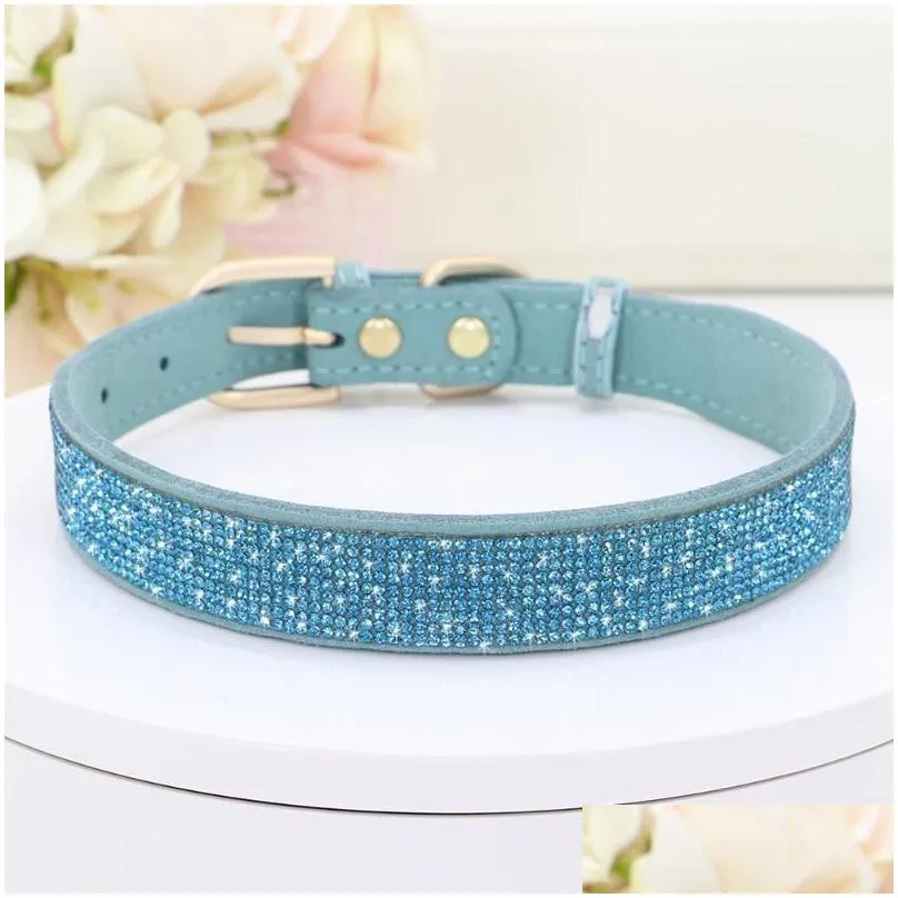 Bling Rhinestone Dog Collar Soft Suede Leather Cat Puppy Collars Necklace For Small Medium Dogs Cats Chihuahua Yorkshire Pink1