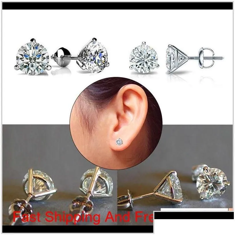 jewelry accessories luxury female 6/7/8mm round lab diamond 100% real 925 sterling silver earrings for women small screw stud rv10a