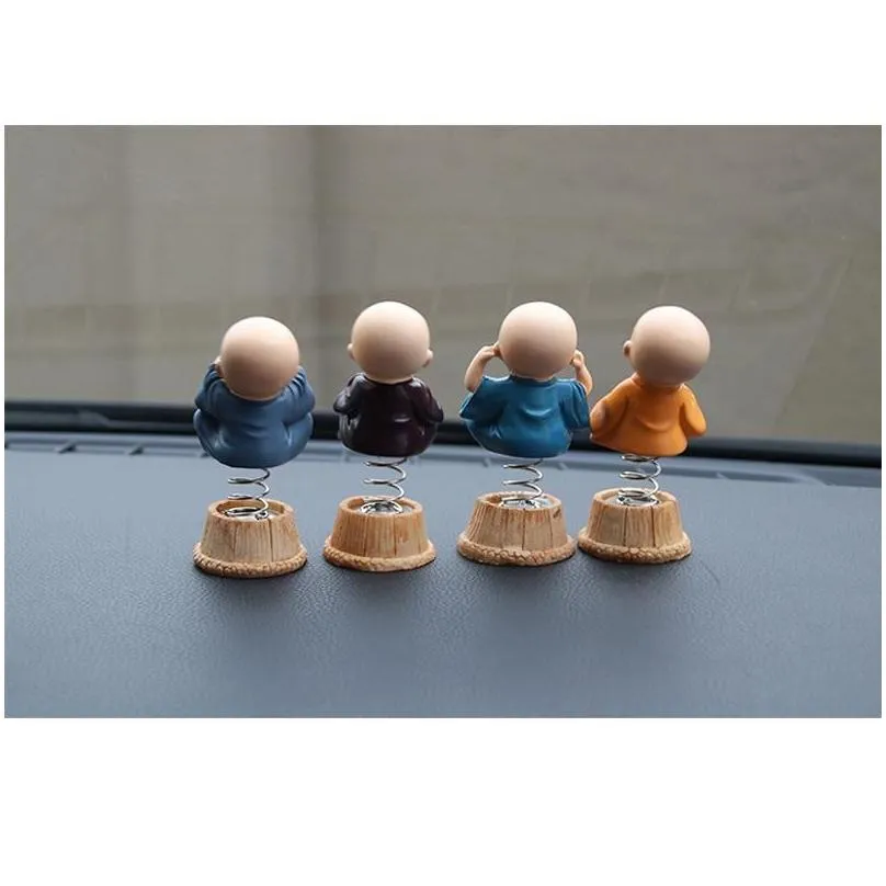 4 pcs/set car ornaments resin bobbleheads dolls figure monks maitreya buddha figure gift desk auto pendant decor car styling1