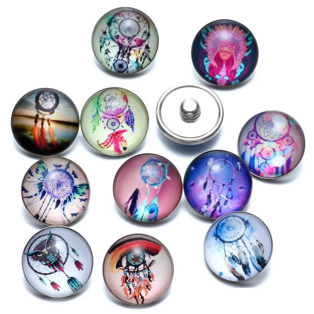  50pcs/lot 18mm glass snap button mixed style diy for snap bracelet bangles button snap jewelry wholesale