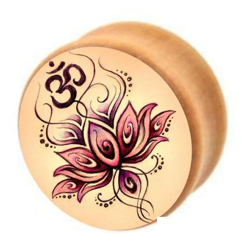 yoga body jewelry om symbol flower logo wood ear expansions stretcher gauge 6-16mm piercing plugs and tunnels 314kr