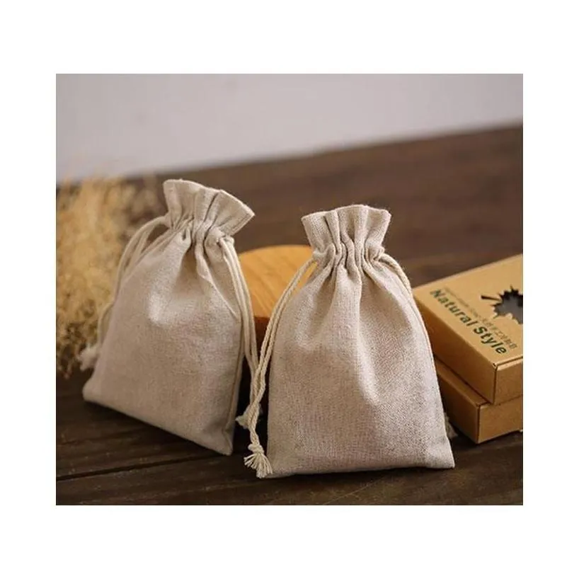 natural linen gift drawstring pouches 8x11cm 9x12cm 10x15cm pack of 50 party sack soap makeup jewelry gift packaging bags zwokb