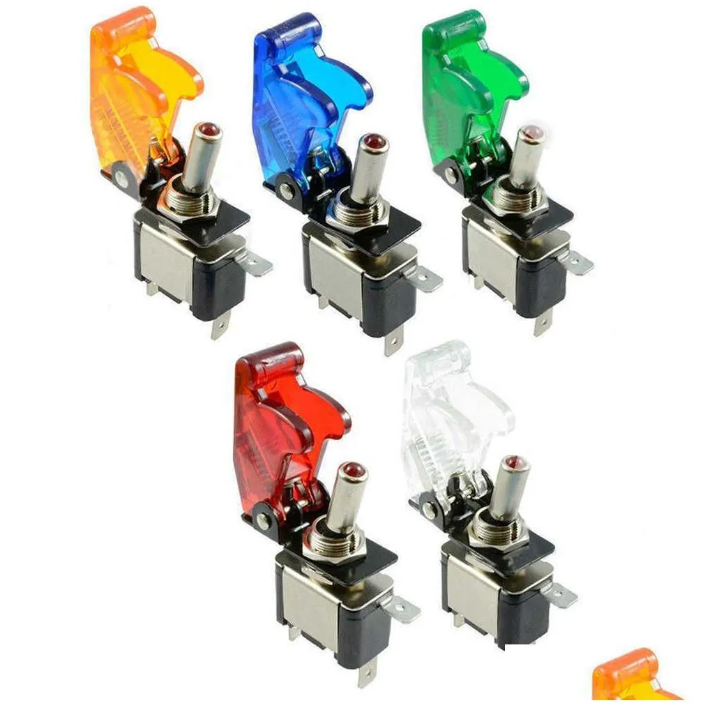 car boat truck illuminated led toggle switch control with safety aircraft flip up cover guard 12v20a transparent