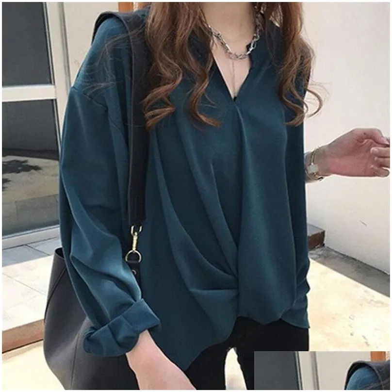 women chiffon blouse long sleeve women shirts fashion v neck shirt womens tops and blouses 2020 plus size women irregular tops y200828