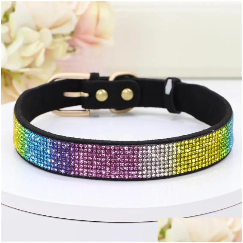 Bling Rhinestone Dog Collar Soft Suede Leather Cat Puppy Collars Necklace For Small Medium Dogs Cats Chihuahua Yorkshire Pink1