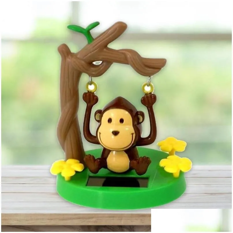 interior decorations 1pcs solar powered dancing cute animal swinging animated monkey toy car styling accessories decor kids toys gift