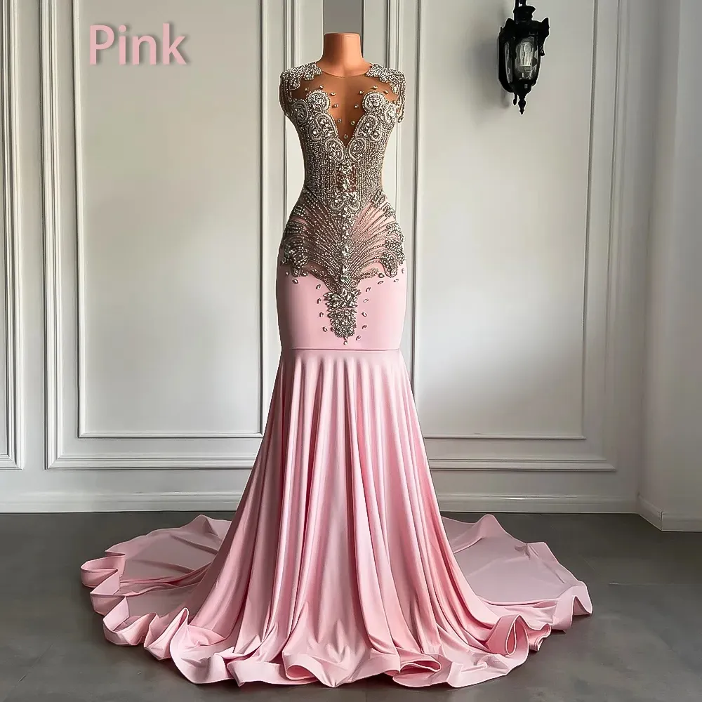 Luxury Crystals Velvet Mermaid Prom Dresses Aso Ebi Sparkly Rhinestones Women Formal Occasion Pageant Gowns Long Mermaid Slim Fitted Second Reception Dress CL2730