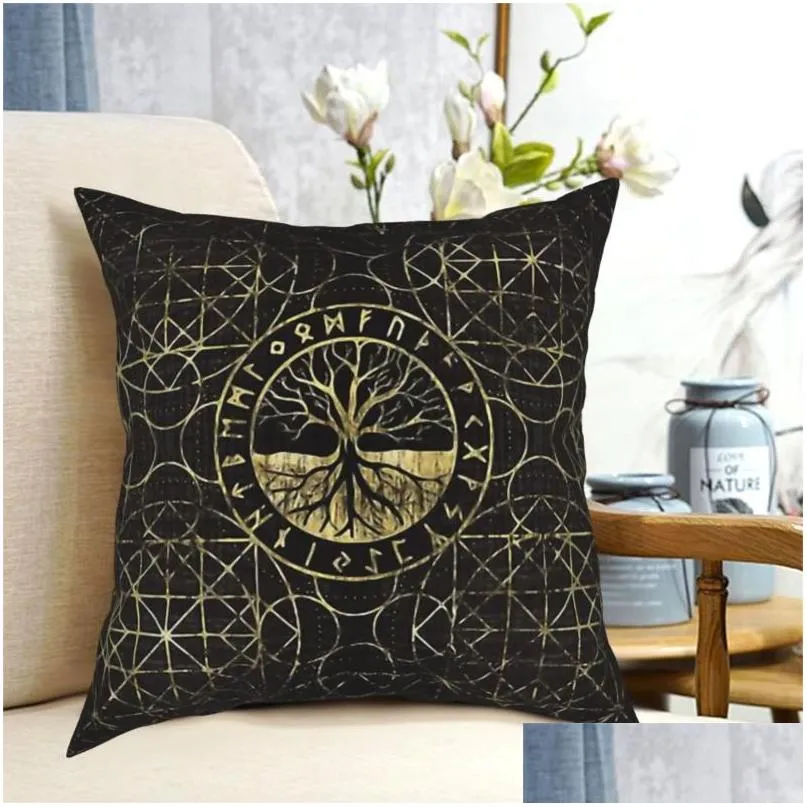 cushion/decorative pillow tree of life yggdrasil and runes pillowcase vikings decorative cushion for garden diy printed office coussin