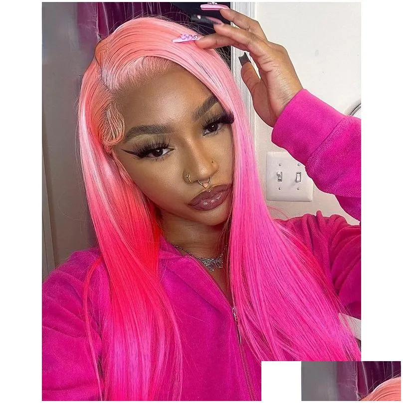 Perruque Pink full lace front wigs Transparent HD Lace Body Wave Wig natural hairline simulation human hair wigs for women