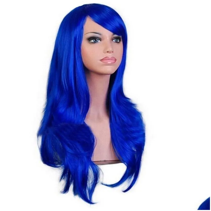 70CM Loose Wave Synthetic Wigs for Women Cosplay Wig Blonde Blue Red Pink Grey Purple Hair for human party Halloween Christmas Gift