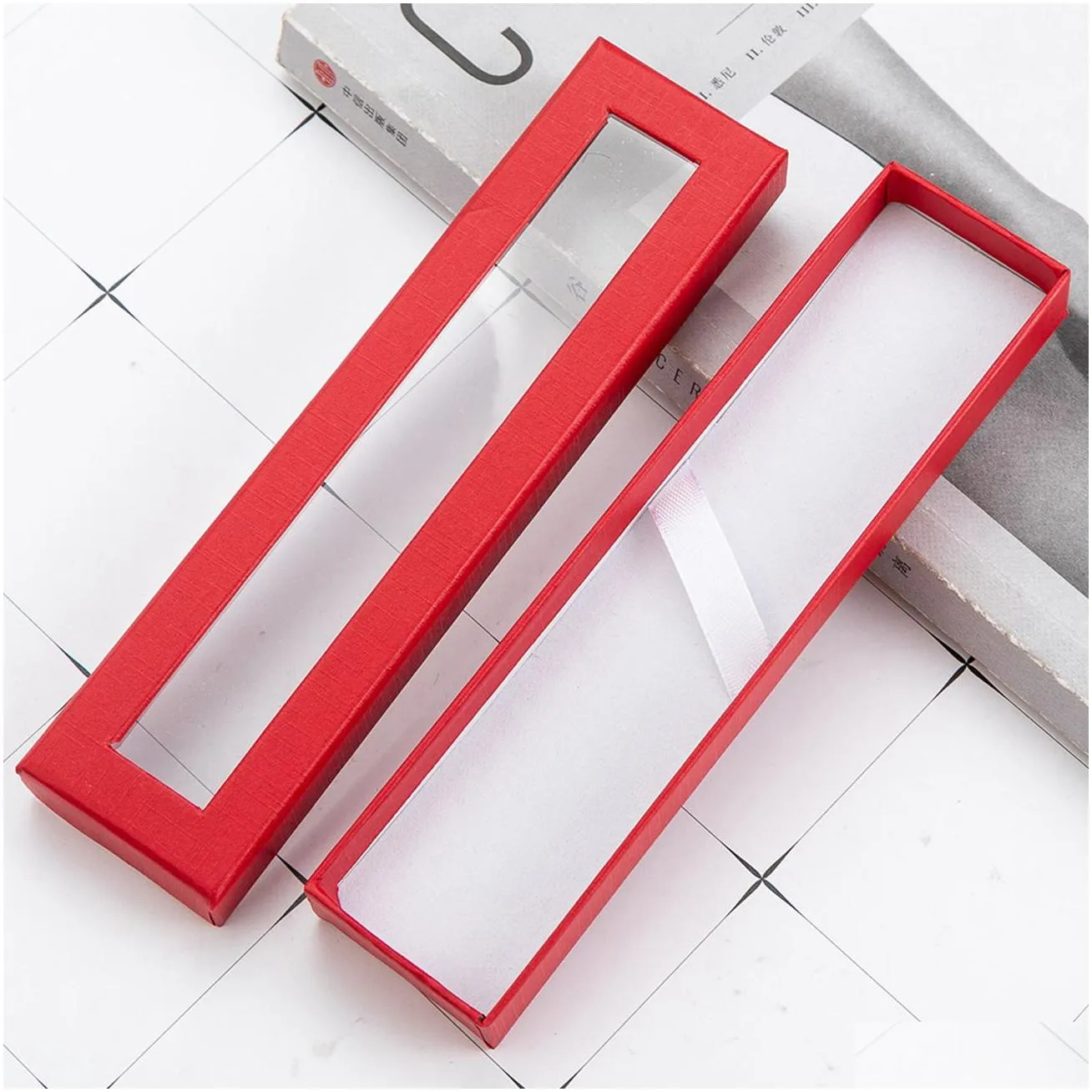 Pen box paper boxes general creative gift packaging cardboard box carton paper box with plastic pvc window LX0515