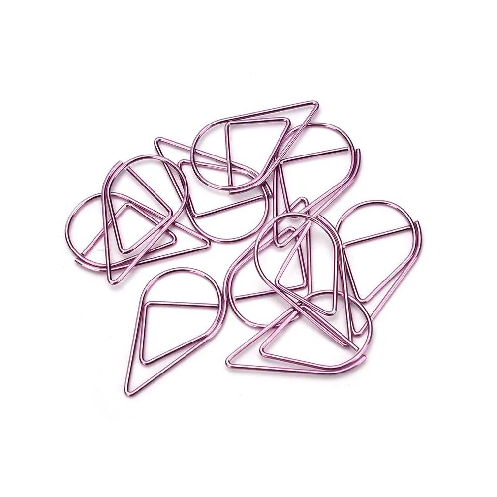 wholesale 10pcs modeling paper clips metal water drop shape bookmark memo marking clip office school stationery supplies 1.5x2.5cm1