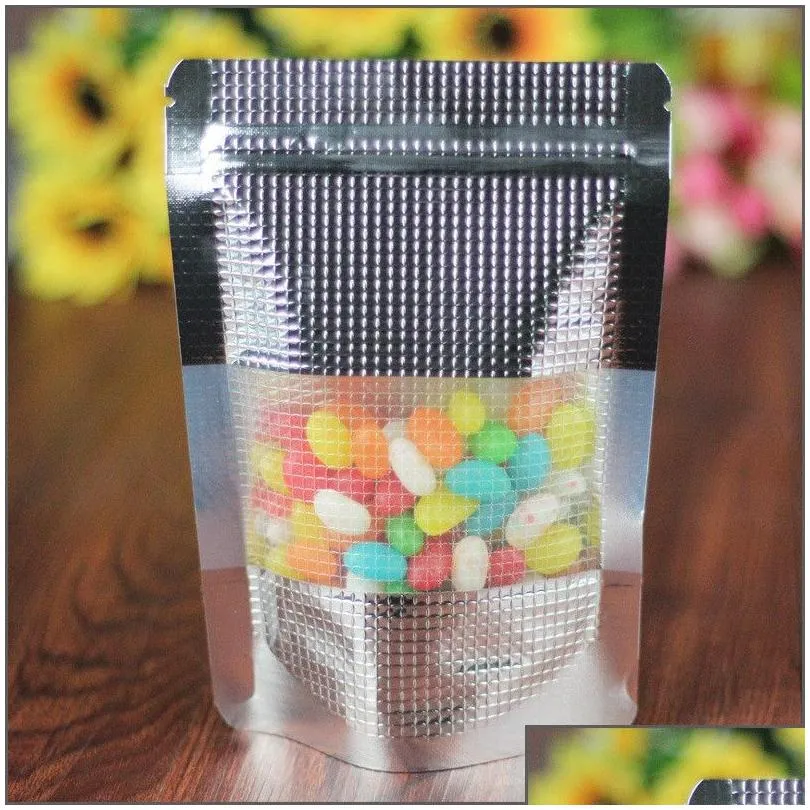 wholesale Silver with Window Stand Up Aluminum Foil bag Self Seal Food Storage Doypack Coffee Tea Snack Party Pouch Bag LX1124