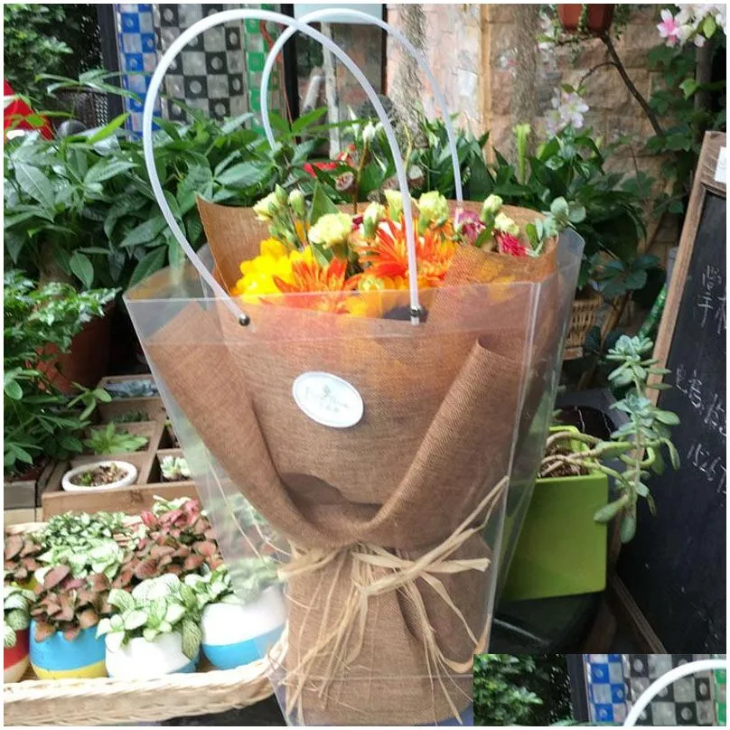 Trapezoidal waterproof transparent gift bag plastic PVC Flower shop packaging bag Party holiday flower bags LZ1731