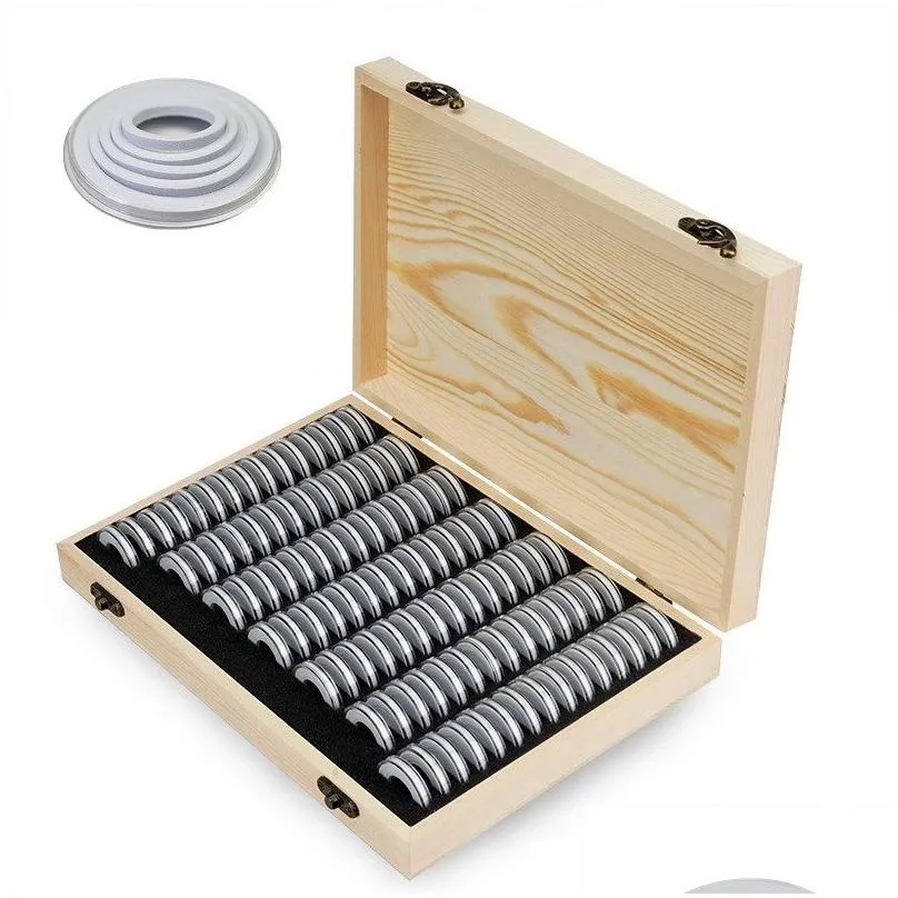 100pcs/set Coin Storage Box Adjustable Antioxidative Wooden Commemorative Coin Collection Case Container with Adjustment Pad LX3119