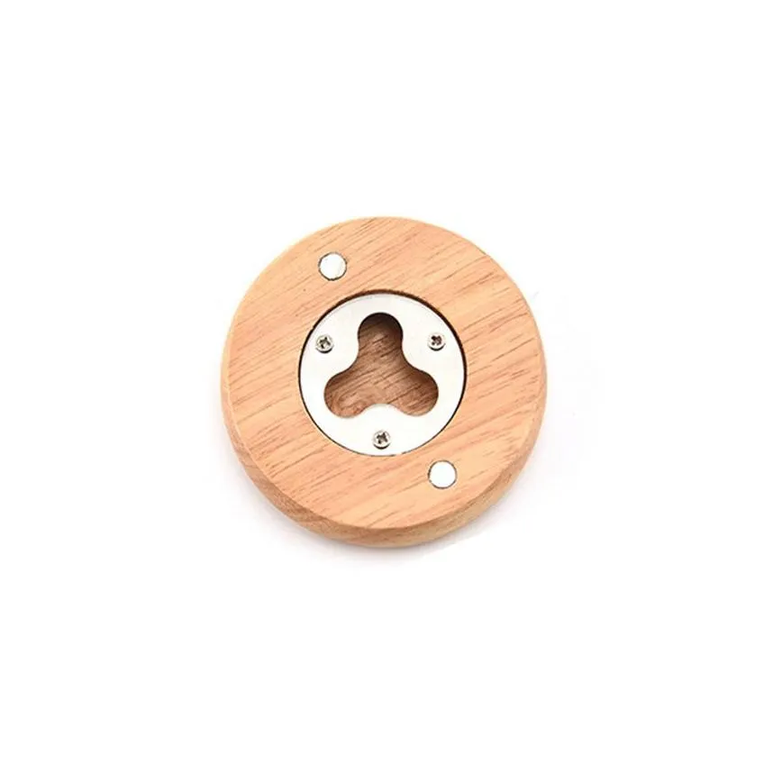 New Wooden Round Shape Bottle Opener Coaster Fridge Magnet Decoration Beer Bottle Opener Factory wholesale LX2720