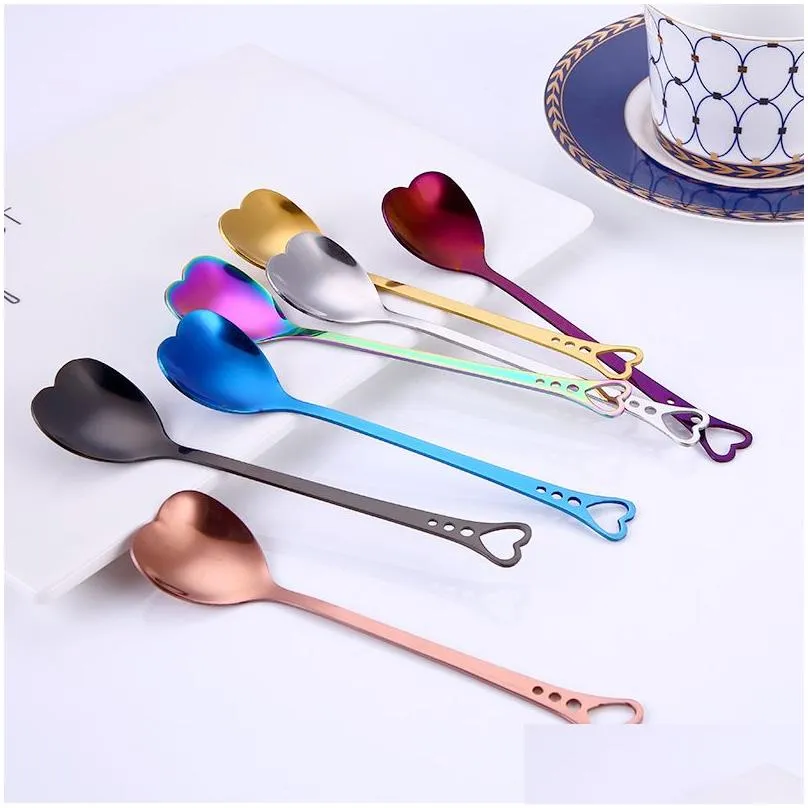 Colorful Heart Shape Stainless Steel Coffee Spoon Dessert Sugar Stirring Spoon Ice Cream yogurt Honey Spoon Kitchen Hot Gift LX0051