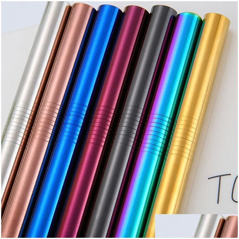 12mmx215mm Stainless Steel Drinking Straw Wide Long Reusable Fat Metal Smoothie Straws Factory wholesale LX0211