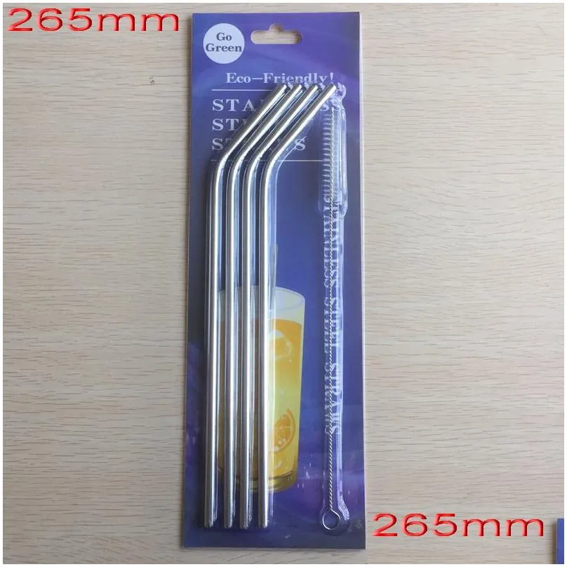 4PCS/Pack Stainless Steel Drinking Straws Straight and Bent Reusable Filter With Brush DIY Tea Coffee Tool Blister package