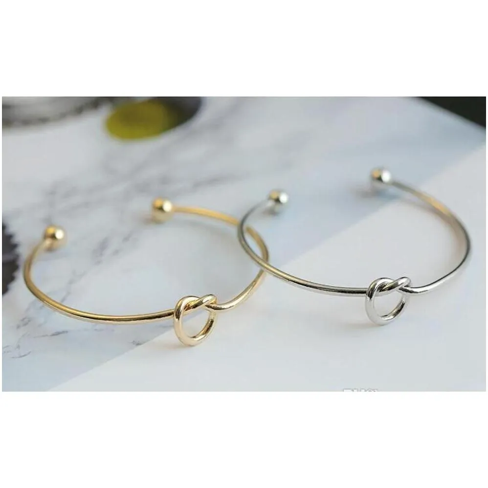 europe and united states metal gold sliver rose gold color jewelry simple wind bracelet personalized knot gifts bracelet tie bangle 1