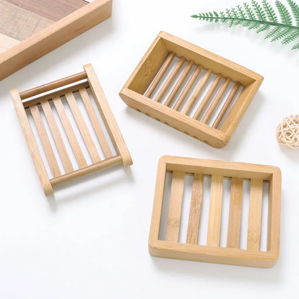 Wooden Natural Bamboo Soap Dishes Tray Holder Storage Soap Rack Plate Box Container Portable Bathroom Soap Dish Storage Box