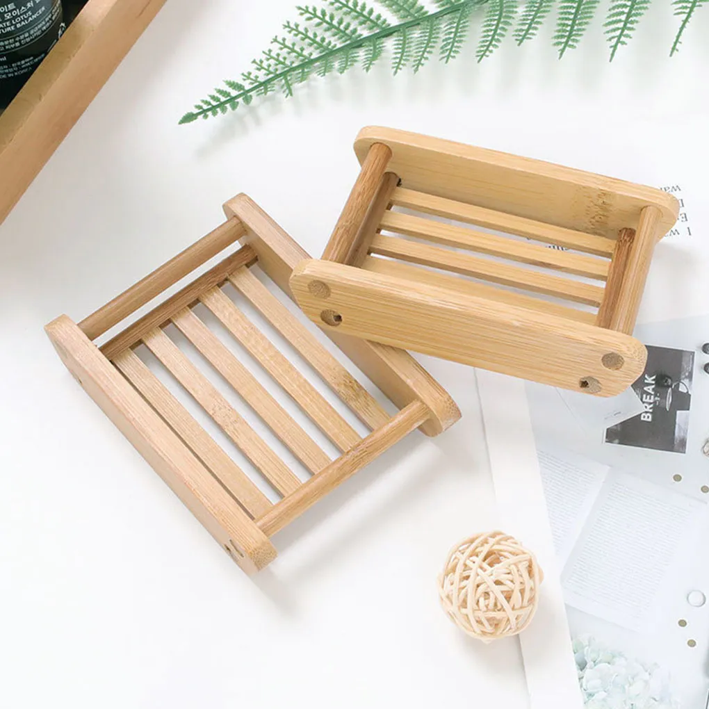 Wooden Natural Bamboo Soap Dishes Tray Holder Storage Soap Rack Plate Box Container Portable Bathroom Soap Dish Storage Box