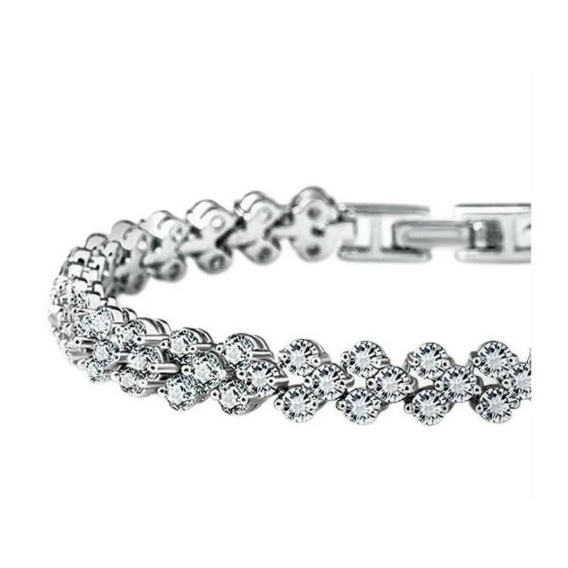 luxury austria shining crystal bracelets genuine 925 sterling silver charms bracelet zircon diamond roman tennis link bracelet jewelry