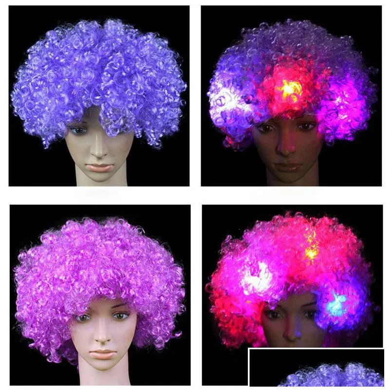 led light headgear flash explosion head wig prom clown clown fans carnival wig cap hat fan headgear adult child curly hair party props