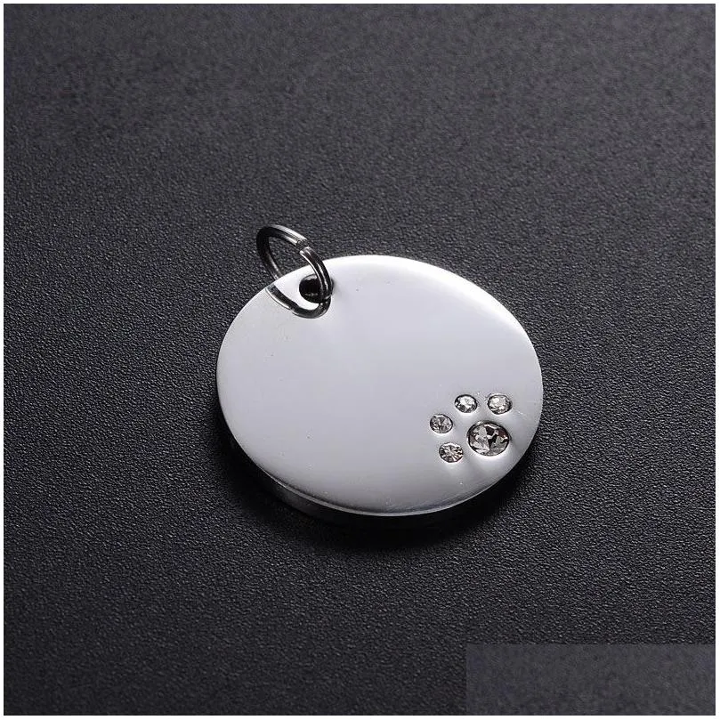 20mm Round Stainless Steel Crystal Dog Tags Pets ID Address Name Phone Number Label Pendant Jewelry ZA6044