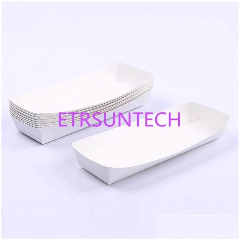 20*6*3cm Disposable White Kraft Boat Box For Chip Food Tray Greaseproof Paper Box Fried Food Storage Box LX0417