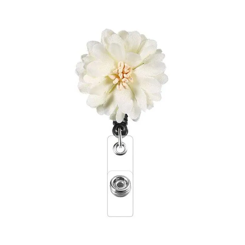 wholesale badge reel retractable pass id card abs flower key chain reels anti-lost clip office school supplies