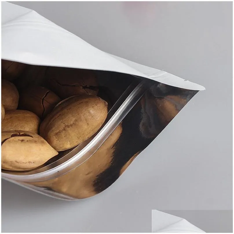 Stand Up White Kraft Paper Aluminum Foil Bag Zipper Doy pack Packaging Pouch Food Tea Snack Resealable Bags wholesale LZ0504