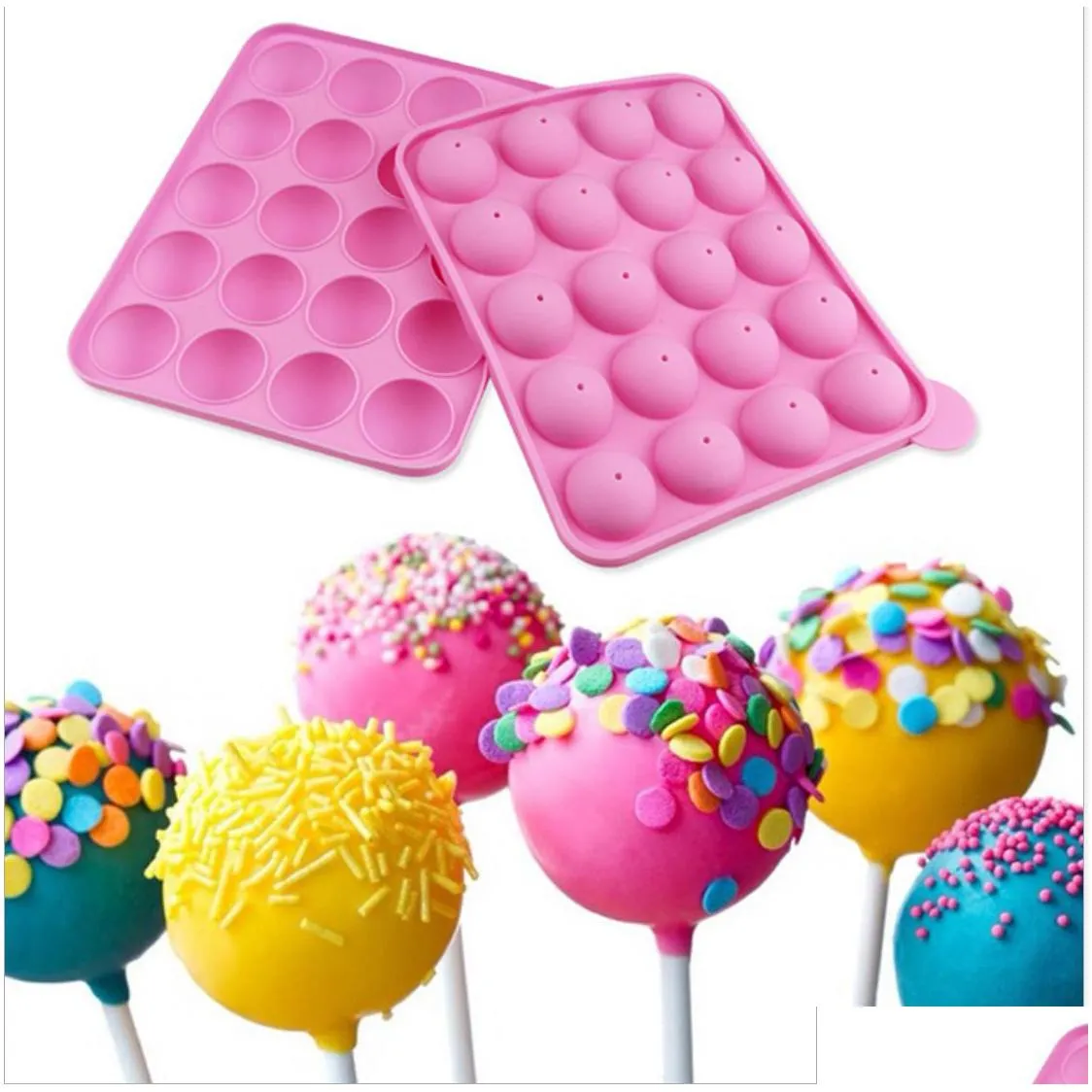 20 holes round lollipop silicone mould baking spherical chocolate cookie candy maker  mold stick tray cake moulds