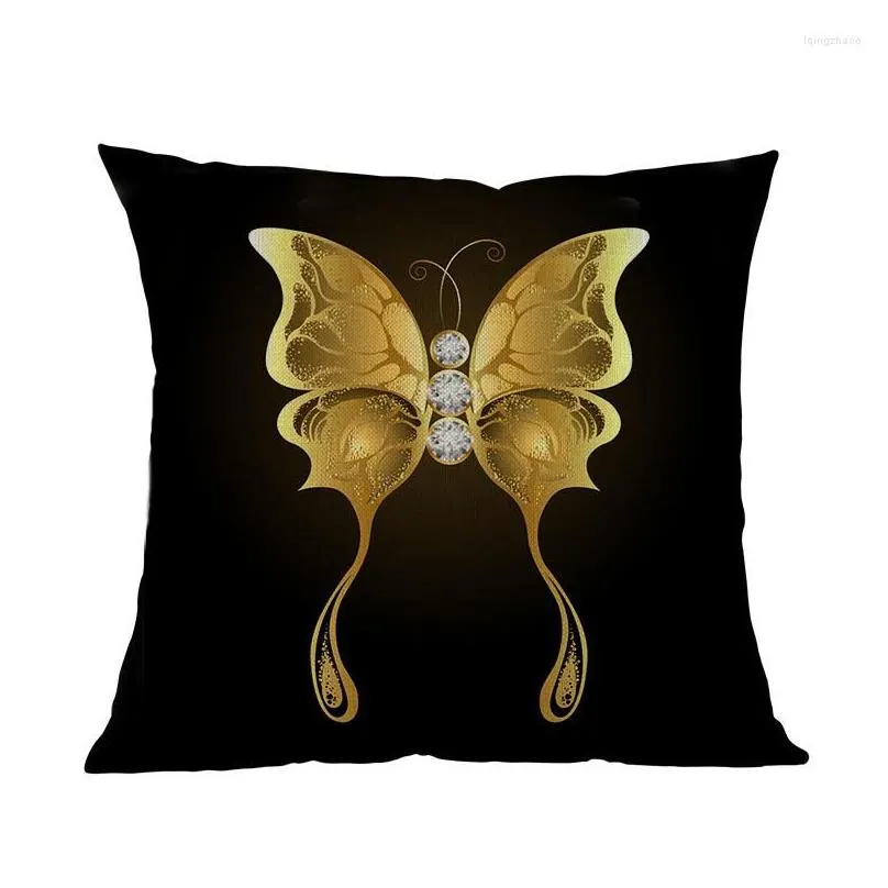 pillow black background diamond and golden butterflies pattern linen throw case home sofa room decorative cover 45x45cm